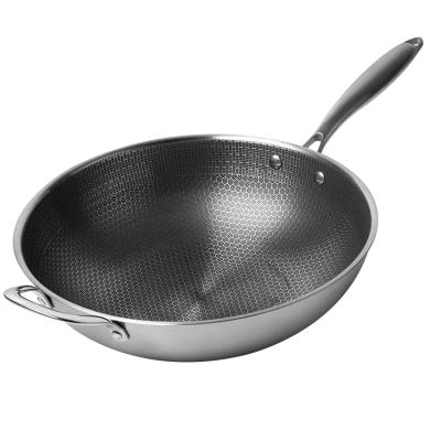 China Best Viable Wok For Chinese Pots Cooking 201 Stainless Steel Honeycomb Nonstick Wok for sale