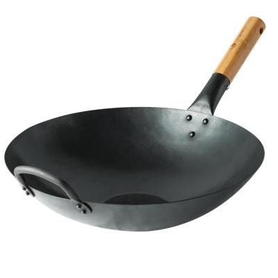 China Sustainable Hand Hammered Restaurant Stick Black Carbon Steel Non Cooking Wok for sale