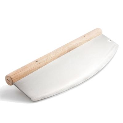 China Durable Stainless Steel Pizza Cutter Rocker With Round Wooden Handle for sale