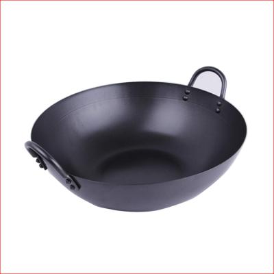 China Jahe Carbon Steel Steel Metal Factory Two Sustainable Steel Handle Chinese Wok for sale