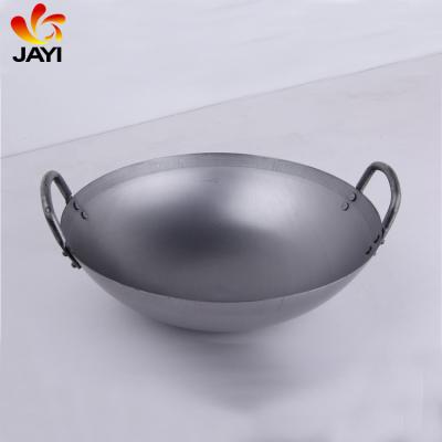 China Durable Chinese Carbon Steel Machine Made Wok With Double Steel Handles for sale