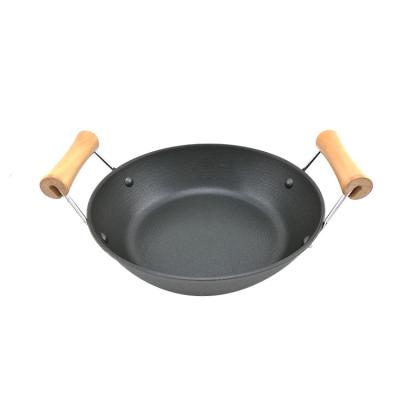 China Sustainable Chinese Traditional Cookware Round Cast Iron Wok With Double Handles for sale