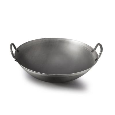 China Sustainable Professional Cookware Double Steel Handles Hammered Wok for sale