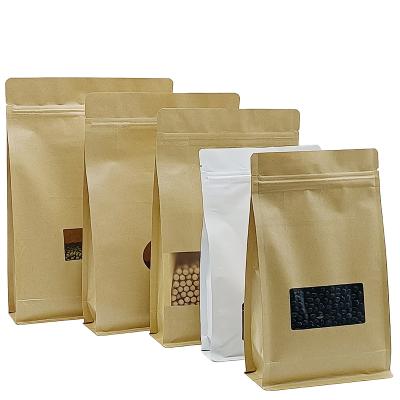 China Recyclable Eco-Friendly Pouch Stand Flat Bottom Bag Storage Kraft Paper Side Gusset Bag With Window Te koop