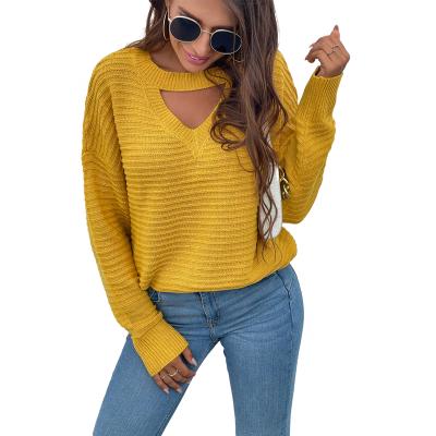 China Anti-wrinkle 2021 autumn winter new style women's knitwear solid color one neck pullover sweater for sale