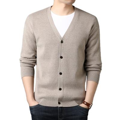 China Solid Color Mens Knitwear V-neck Fashion Anti-wrinkle Fleece Sweater Single Breasted Heavy Cardigan for sale