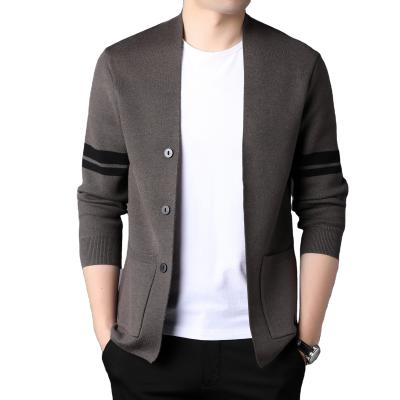 China New Design Heavy Fleece Anti-wrinkle Breast V-Neck Knitwear Solid Color Men's Sweater Simple Cardigan for sale