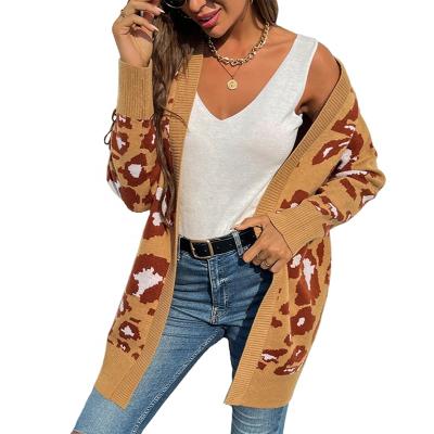 China Anti-wrinkle 2021 autumn/winter women's loose casual plus size long thicken leopard sweater cardigan for sale