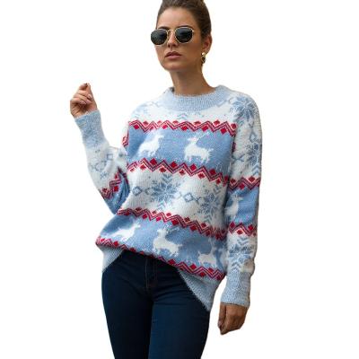 China 2021 New Design Anti-wrinkle Long Sleeve Snowflake Fawn Pullover Christmas Sweater For Women for sale