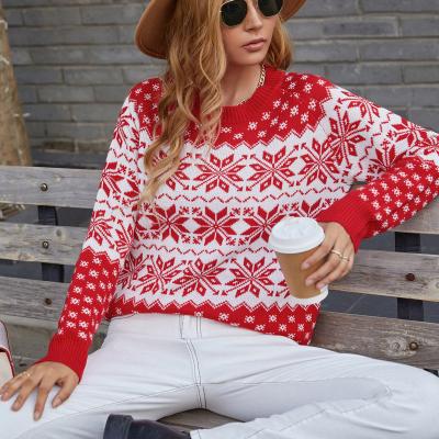 China 2021 Anti-wrinkle loose 100%Acrylic O-neck knitwear Christmas snowflake sweaters sweaters woman long for sale