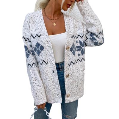 China 2021 New Arrival Anti-wrinkle 100% Polyester Women Long Knitted Christmas Snow Sweater Cardigan Coat for sale