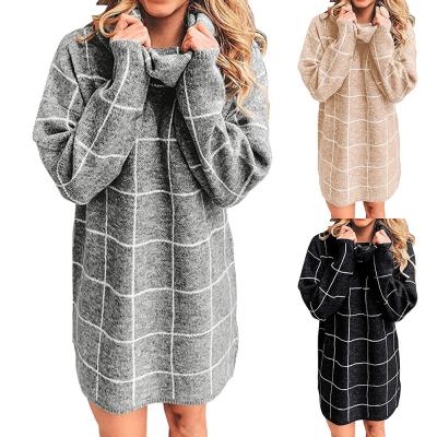 China Anti-wrinkle 2021 autumn and winter new casual two-lapel checkerboard sweater knitted dress for sale