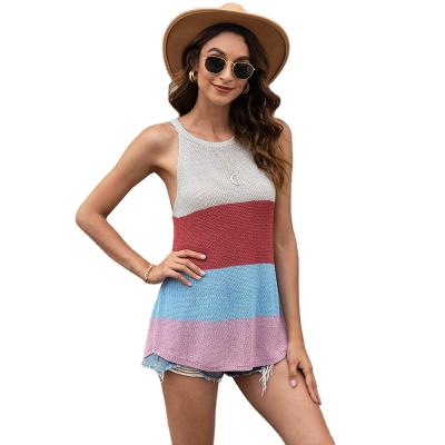 China Anti-wrinkle 2021 summer casual color blocking thin round neck shoulder strap sweater vest for women for sale