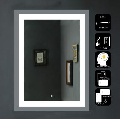 China Wall Mounted Dimmable LED Illuminated Smart Bathroom Mirror With High Lumen CRI>90 Touch Button Vertical And Horizontal Installation for sale