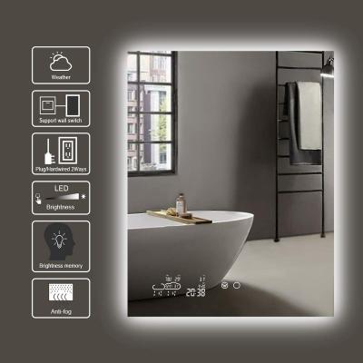 China Illuminated 28x36 Inch LED Wall Mounted Bathroom Smart Mirror With Dimmable Fog Light for sale