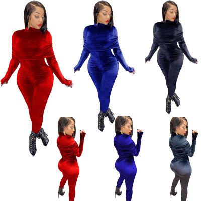 China Jumpsuit Bodycon QUICK DRY QUICK DRY One Piece Velvet Pleated Full Hand Coverage For Women Full Sleeve Playsuit Rompers Fall Clothes 2021 for sale