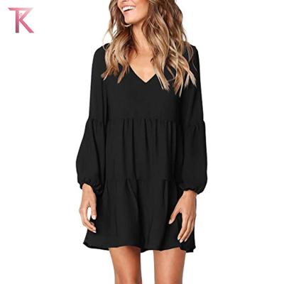 China Wholesale Anti-Static V-Neck Tunic Summer Women Casual Loose Overflowing Relief Team Dress for sale