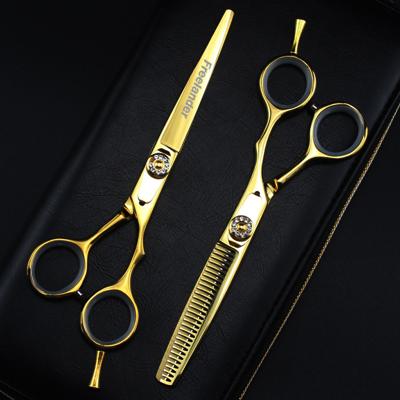 China New Fashion FMB-12 6.0 Inch Flat Tooth Hair Scissors Hair Thinning Scissors Design Beauty Barber Gold Scissors for sale