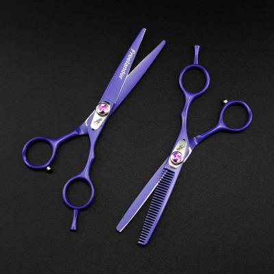 China New Fashion FMB-15 6.0 Inch Hairdressing Scissors Flat Tooth Hair Thinning Scissors Beauty Design Purple Barber Scissors for sale