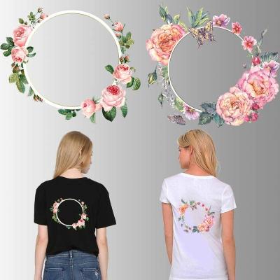 China Bottle Beauty Flower Patches Iron On Apparel Fashion Spring Women Thermo Stickers DIY T-shirt Heat Transfer Patches Stripe On Clothes for sale