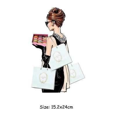 China 15.2x24cm Fabric Fashion Girl Iron On Patches For DIY Heat Transfer Clothes Thermal Printed T-shirt Stickers Decoration for sale