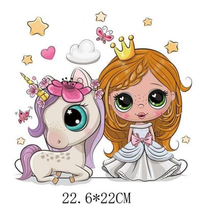 China 22.6x22cm Cute Unicorn Girl Iron On Patches Fabric For DIY Heat Transfer Clothes T-shirt Stickers Decoration Thermal Printing for sale