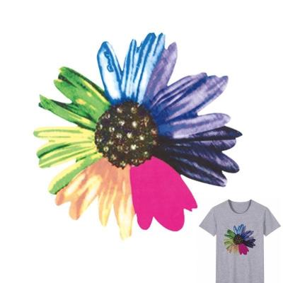 China 21x20cm Fabric Shape Colorful Flower Iron On Patches For DIY Heat Transfer Clothes T-shirt Stickers Decoration Thermal Printing for sale