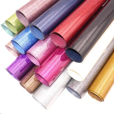 China Cup 16 Colors Heat Transfer Glitter Vinyl Wrap Iron On For Clothes HTV Shirt Decor Elastic Film The Top Easy To Cut for sale