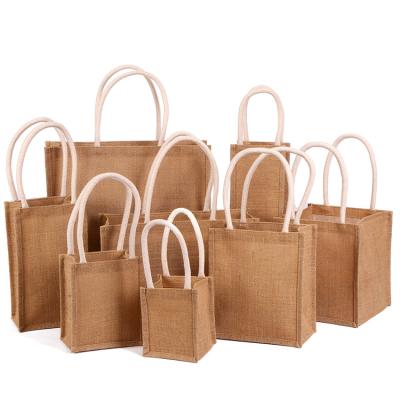 China Wholesale Custom Logo Printing Laminated Jute Tote Burlap Natural Environmental Protection Grocery Bag Factory Supply for sale