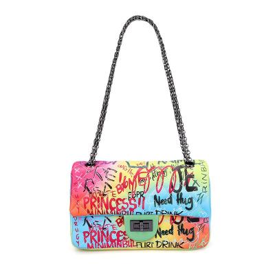 China French wholesale women PU color graffiti leather cross - body fashion candy color shoulder purse handbag for sale