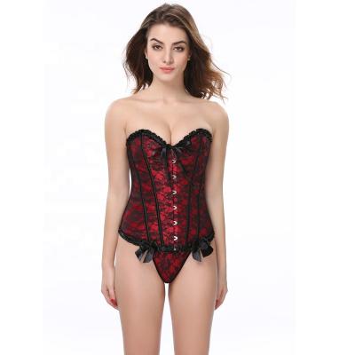 China Hot Sale Vintage Corsets and Bustiers Body Shaper 12 Waist Trainer Sexy Lace Print Women Sexy Colorful Crop Antibacterial Boned Top Corset for sale