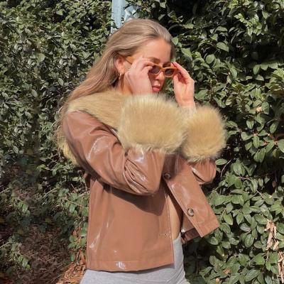 China B&M Fashion Plain Stylish Long Sleeve Faux Fur Ladies PU Winter Coats Clothes Casual Autumn Women Leather Jacket for sale