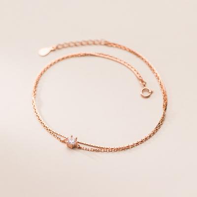 China Simple fresh double layer diamond snake anklet silver lady lead free nickel free s925 anklet chain small for sale