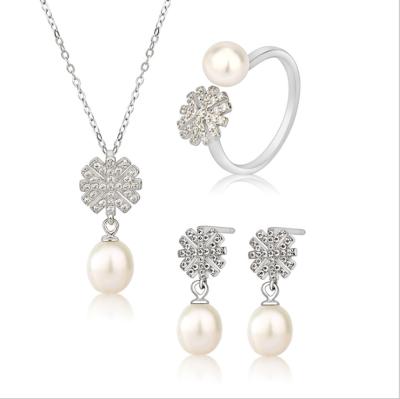 China Snowflake Pearl Set S925 Sterling Silver Freshwater Elegant Jewelry Lead Free Nickel Free for sale