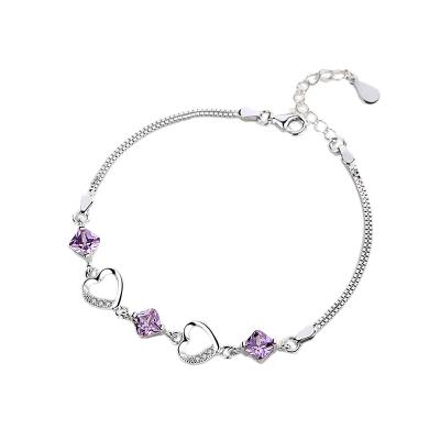 China CLASSIC Double Box High Quality Heart Shaped Stone 925 Sterling Silver Bracelet for sale