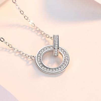 China 925 Sterling Silver FASHIONABLE Zircon Two Circle Zircon Linked Pendant Necklace for sale