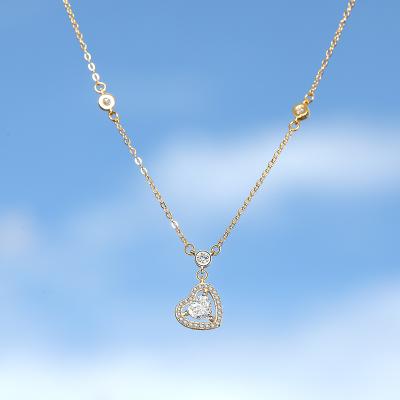 China 2020 TRENDY Heart Necklace 925 Silver Gold Plated CZ Diamond Heart Necklace for sale