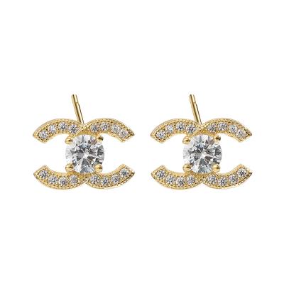 China CLASSIC hot sale diamond jewelry 925 sterling silver letter zircon stud earrings for women for sale