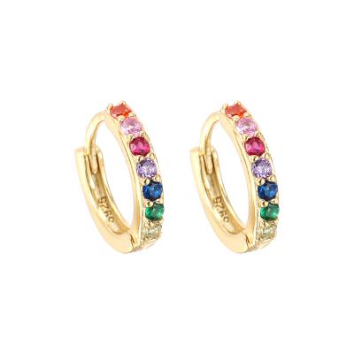 China Hotsale Small Circle Earrings Nickel Free CZ Gold Plated Colorful Zircon Circle Huggie Earrings Sterling Silver 925 for sale