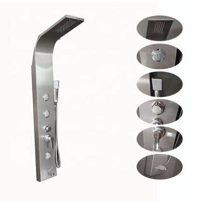 China Without Slide Bar Silver Brush Shower Panels With 3 Circular Body Jets And Bottom Tub Faucet for sale