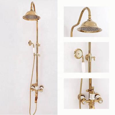 China Without Full Retro Slide Bar High End Luxury Copper Shower / Mounted Gold Shower Set for sale