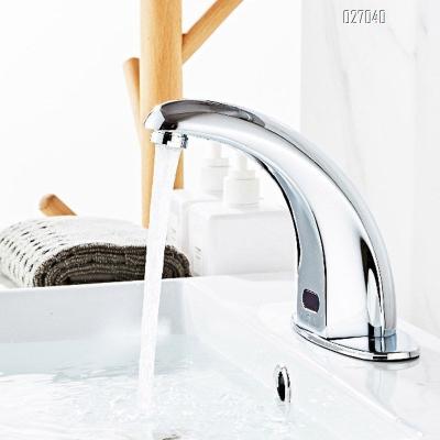 China Commercial Touchless Deck Mount Water Mixer Tap Automatic Sensor Metered Electric Bathroom Sink Faucet Hands Free for sale