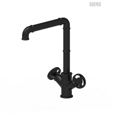 China Single Metered Faucets Vintage Black Cross 2 Handles Hole Basin Faucet for sale