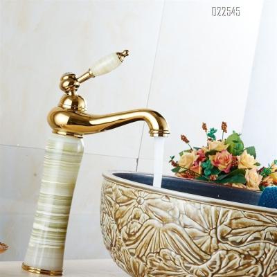 China Modern Hot Sale Cheap Luxury Brass Golden Water Faucet Jade Deck Mount Marble Basin Bathroom Sink Mixer Tap for sale