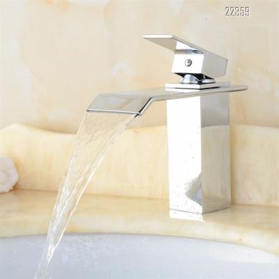 China Luxury Polished Brass Metered Faucets Chrome Plating Bathroom Waterfall Basin Faucet for sale