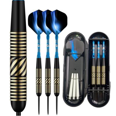 China Brass 3 Pieces Brass Dart Barrel Set Black Color Steel Dart Tip With Aluminum PET Flight Shaft Dart Case for sale