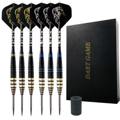 China Brass 6 Pieces Packed Tip Black Color Brass Steel Dart Set With Sharper Dart Flights Shafts for sale