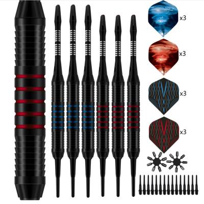 China Iron 6 Pieces Packed Black Red Color Soft Tip Dart Iron Dart Set With Sharper Dart Flights Shafts for sale