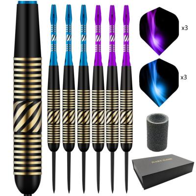 China 6 Piece Iron Packed Black Brass Steel Tip Dart Set With Sharper Dart Flight Shafts for sale