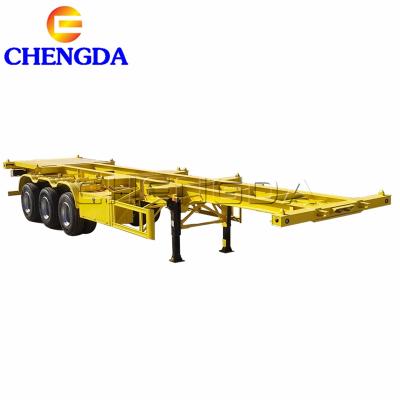 China High Quality Truck Trailer 3 Axles Yellow Skeleton Loader 60 Ton 40FT Flat Bed Semi Trailer for sale